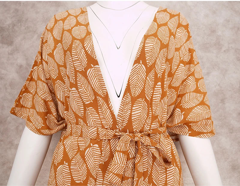2023 Bikini Cover-ups Black Retro Striped Self Belted Women Summer Clothing Kimono Dress Beach Wear Swim Suit Cover Up Q1225