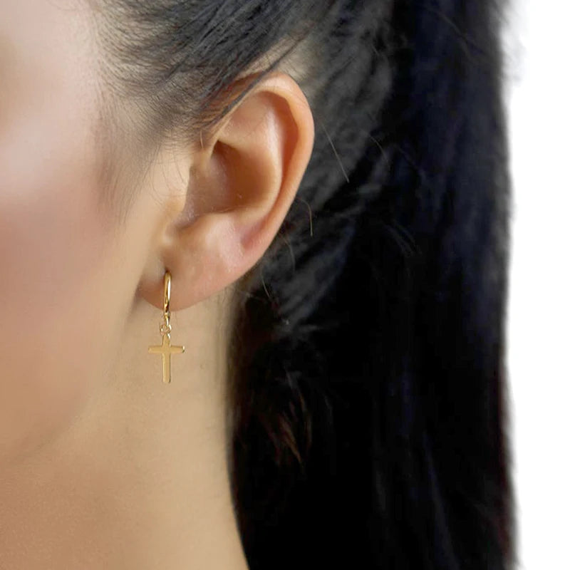 925 Sterling Silver Minimalist Jesus Cross Pendant Earrings Gold/Silver Hoop Earrings Fashion Wedding Party Earrings Jewelry