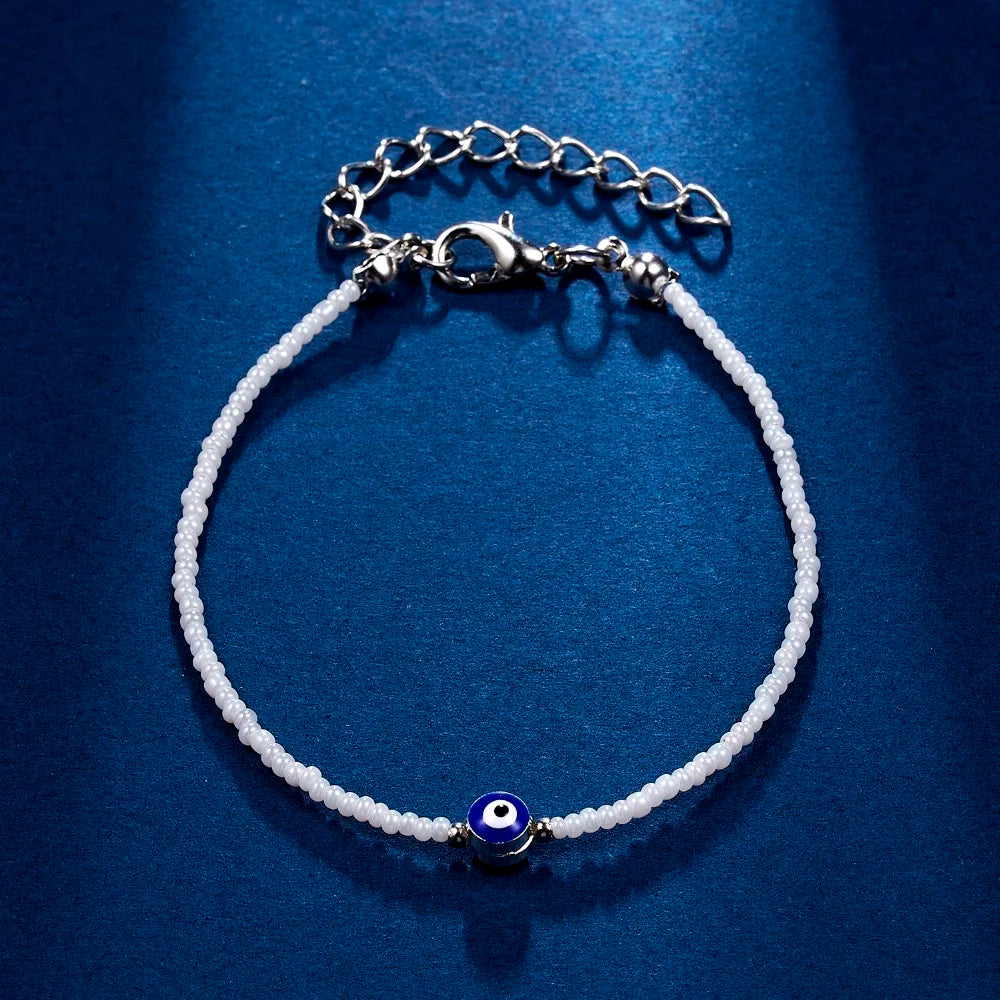 Lucky Handmade Vintage Rhinestone Palm Blue Evil Eye Pendant Link Chain Bracelet For Women Men Good Luck Bracelet Jewelry Gift