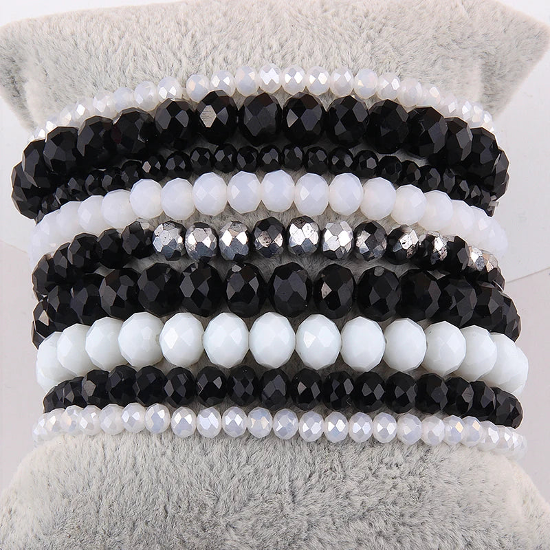 Fashion Designer Beaded Bracelet Set 9pc Glass Crystal Multi Stack Bracelets Set For Women Jewelry