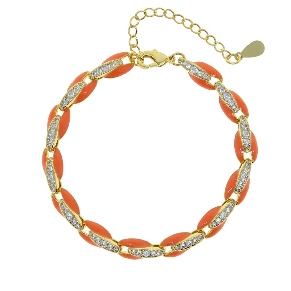 Top Quality Trendy Women Lady Jewelry Gold Color Fluorescent 7 Neon Enamel Rainbow Bead Chain Bracelet