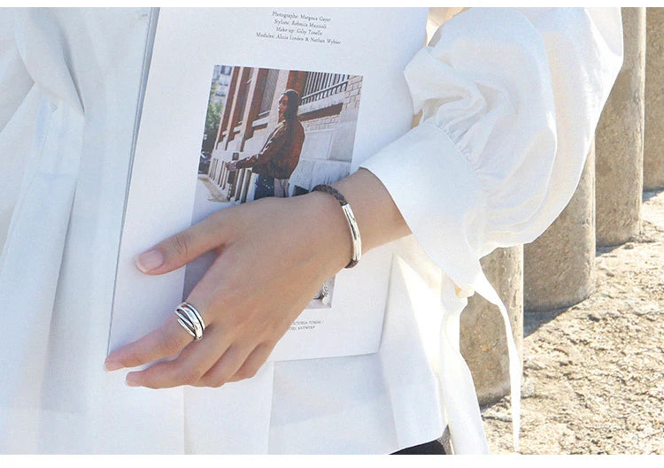 925 Sterling Silver Rings For Women Bohemian Adjustable Geometric Irregular Rings Exaggerated Novelty Jewelry S-R406
