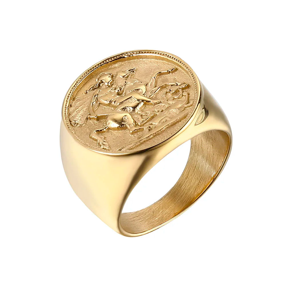 Valily Cool Men's Horse Ring Stainless Steel Ring Gold Color Rome Soldier Rings Fashion Animal Jewelry for men Bague Homme