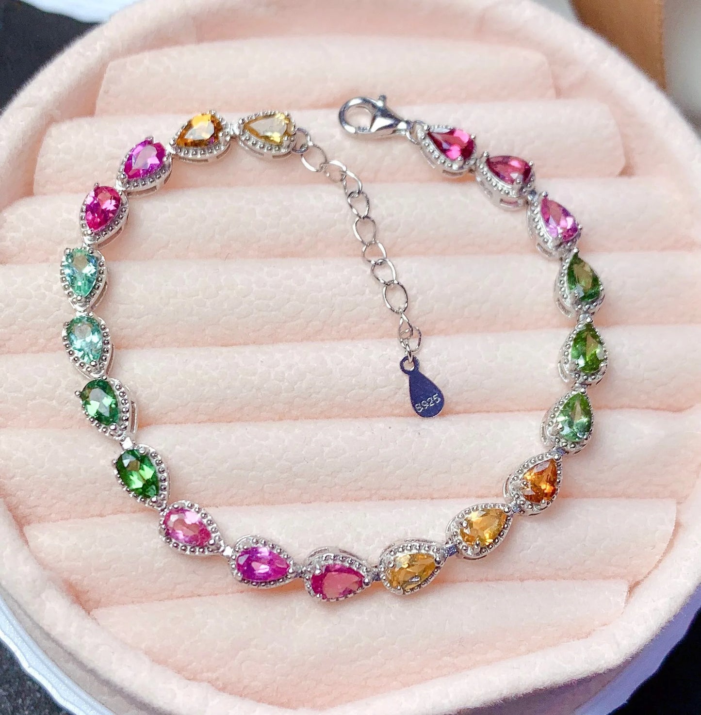 Exquisite Rainbow Tourmaline Bracelets 19cm Chain Rhinestone Slimming Bracelet Women Crystal Healing Bracelet Jewelry Gifts