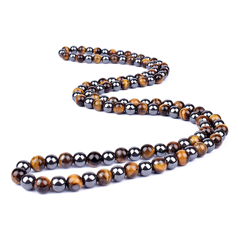 Fashion Tiger Eye Stone Beaded Necklaces Men Meditation Yoga Natural Stone Necklaces for Women New Design Handmade Jewelry Gift