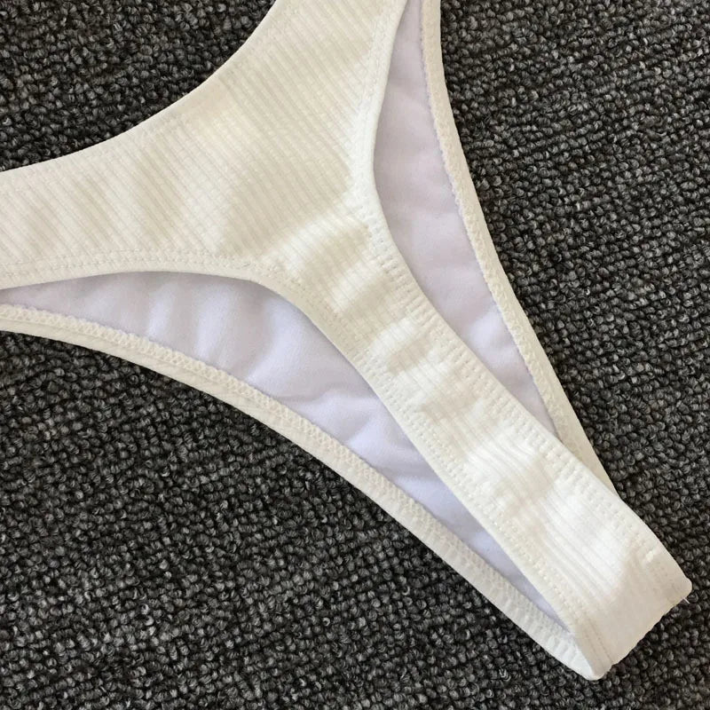 Bandeau Tanga Bikinis Ribbed Bikini 2025 Sexy High Cut Bikini Set Brazilian Swimsuit Thong Swimwear Women Girls Swimming Suit