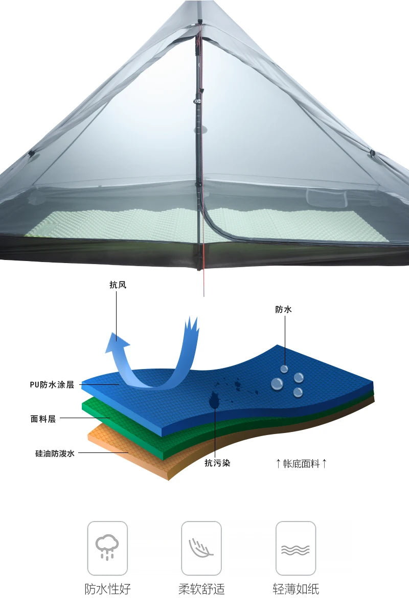 3F UL GEAR LanShan 1 pro 1 Person Outdoor Ultralight Camping Tent 3/4 Season 230*80*125CM Two Side 20D Silnylon