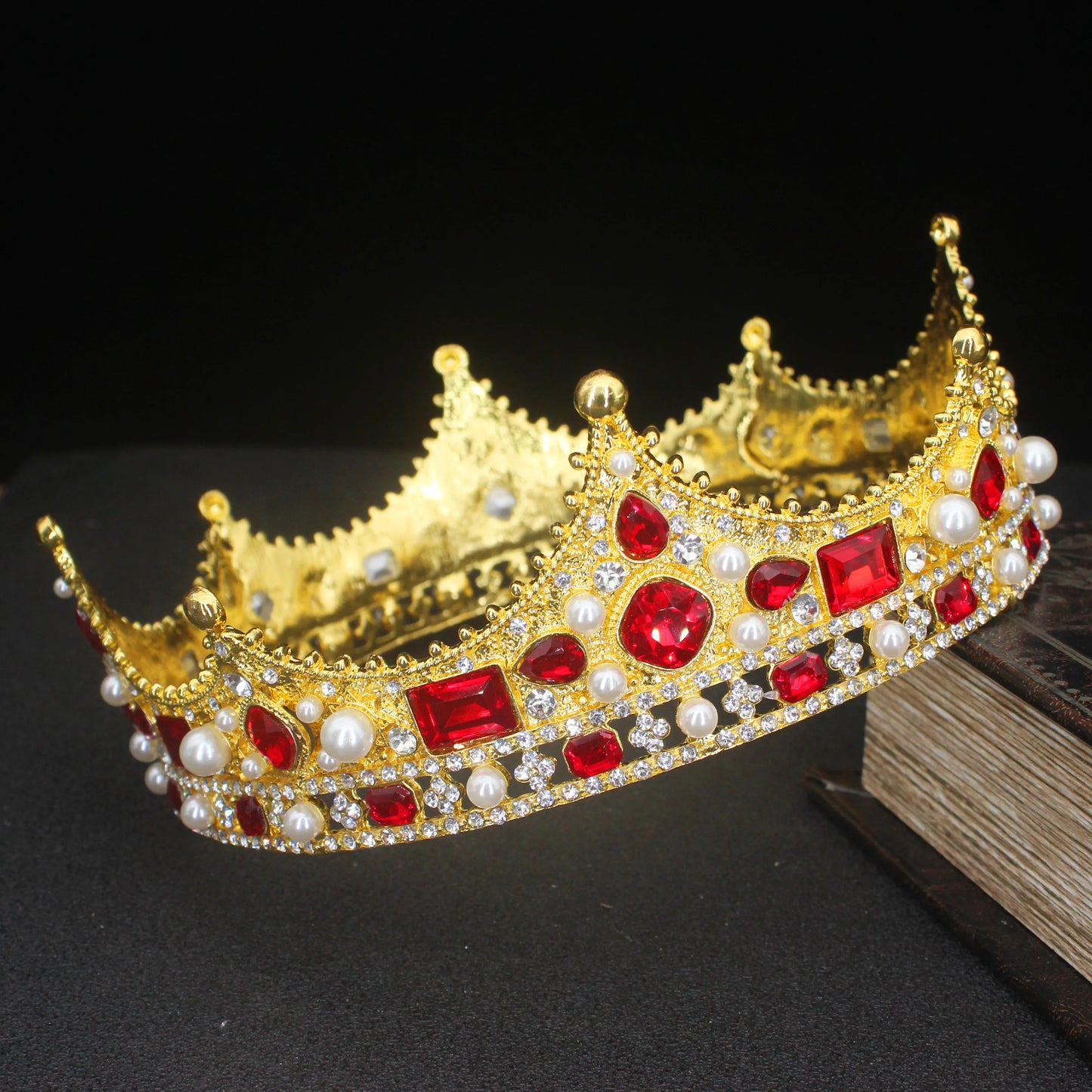 Vintage Baroque Tiara Crown Bride Crystal Queen King Crown Wedding Hair Jewelry Accessories Women Men Pageant Prom Headpiece