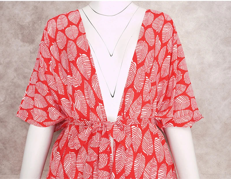 2023 Bikini Cover-ups Black Retro Striped Self Belted Women Summer Clothing Kimono Dress Beach Wear Swim Suit Cover Up Q1225