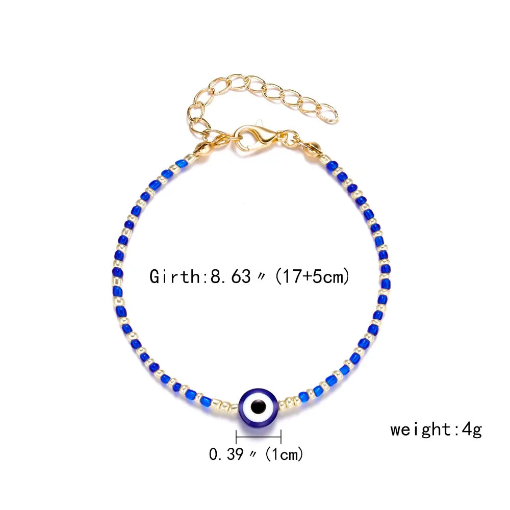 Lucky Handmade Vintage Rhinestone Palm Blue Evil Eye Pendant Link Chain Bracelet For Women Men Good Luck Bracelet Jewelry Gift