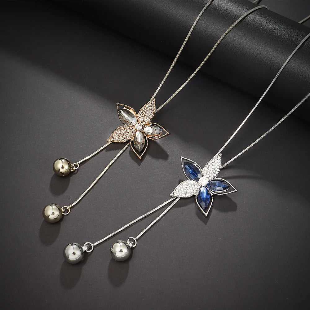 2024 Flower Long Necklaces for Women Fashion Crystal Choker Collier Femme Statement Necklaces&Pendants Accessories