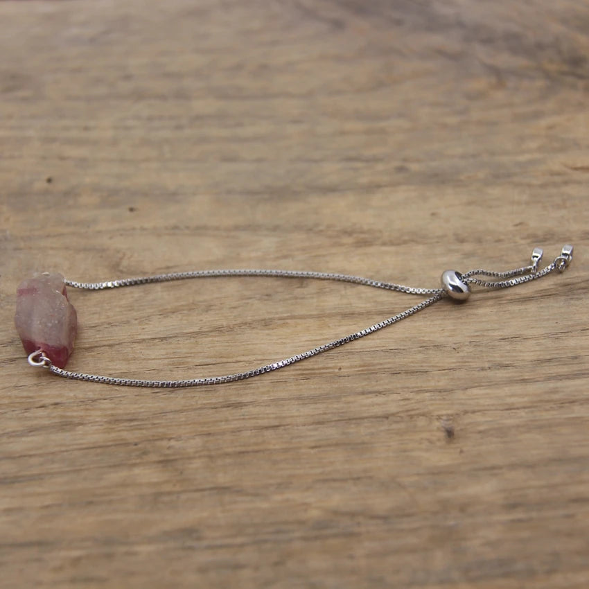 Raw Crystal Quartz Amazonite Citrines Tourmaline Stone Nugget Beads Silvery Chains Adjustable Bracelet Women Jewelry QC2003