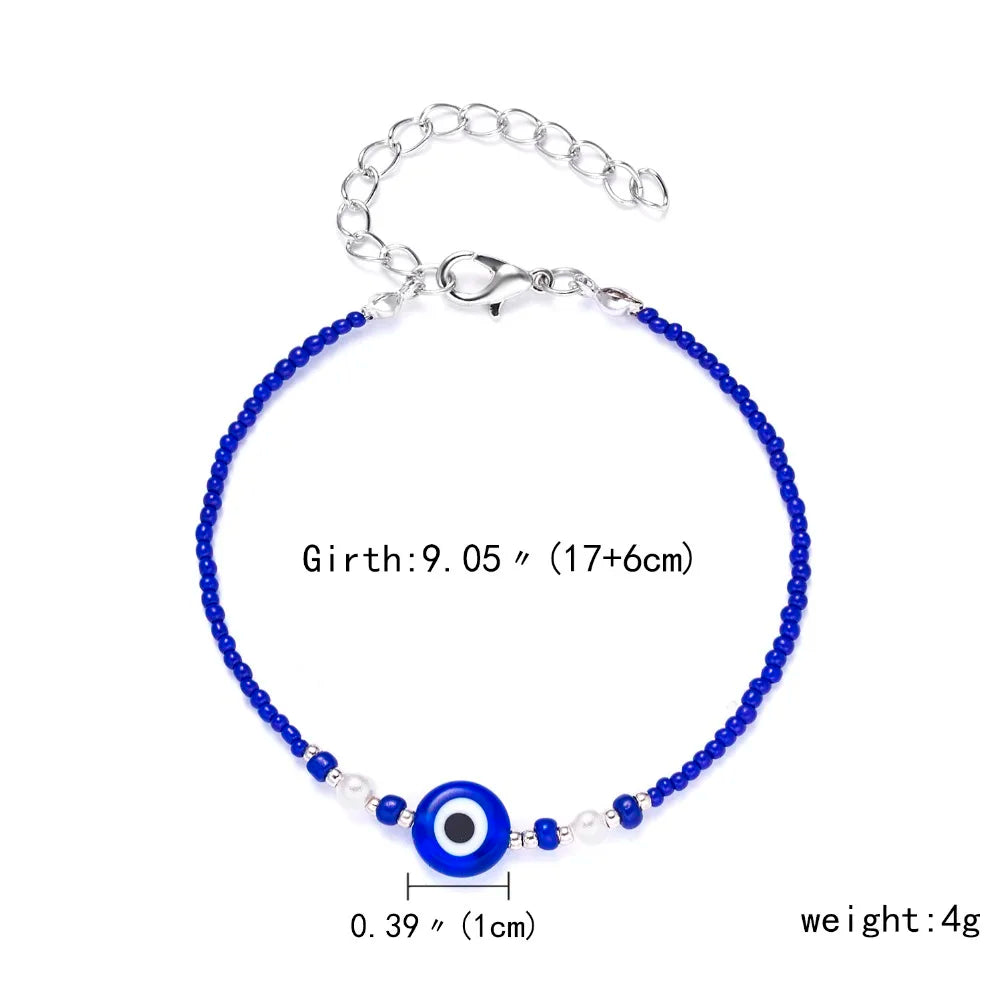 Lucky Handmade Vintage Rhinestone Palm Blue Evil Eye Pendant Link Chain Bracelet For Women Men Good Luck Bracelet Jewelry Gift