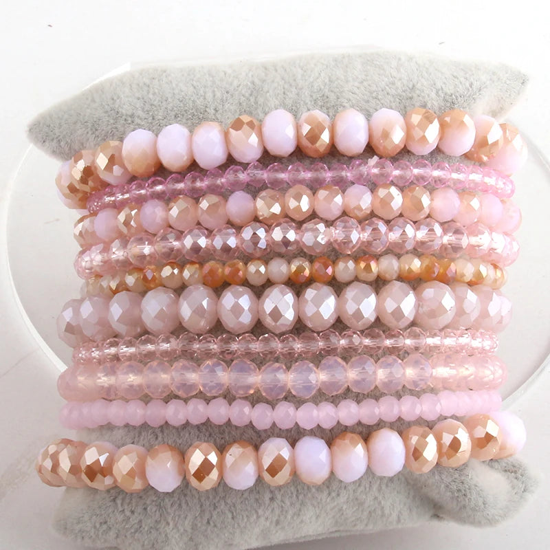 Fashion Designer Beaded Bracelet Set 9pc Glass Crystal Multi Stack Bracelets Set For Women Jewelry