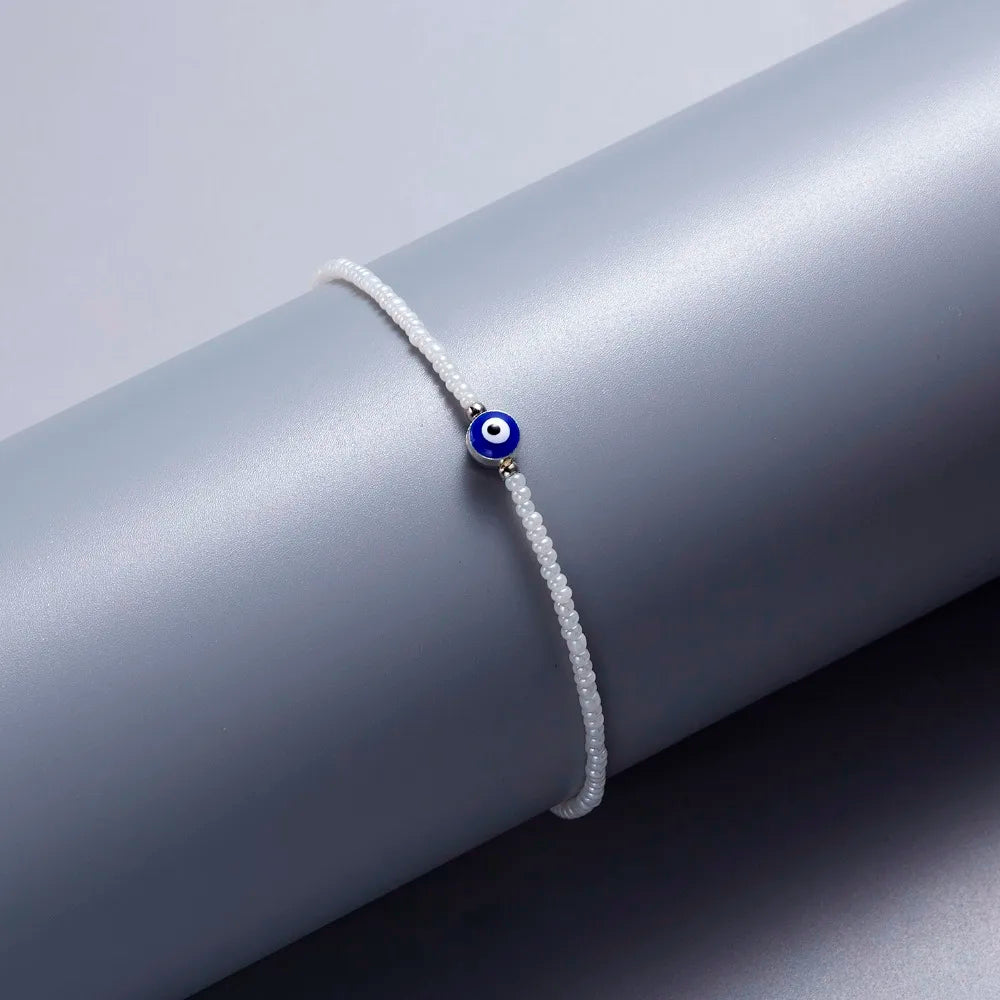 Lucky Handmade Vintage Rhinestone Palm Blue Evil Eye Pendant Link Chain Bracelet For Women Men Good Luck Bracelet Jewelry Gift