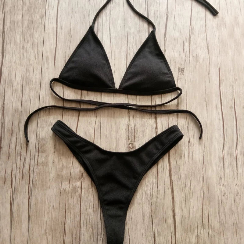 Bandeau Tanga Bikinis Ribbed Bikini 2025 Sexy High Cut Bikini Set Brazilian Swimsuit Thong Swimwear Women Girls Swimming Suit
