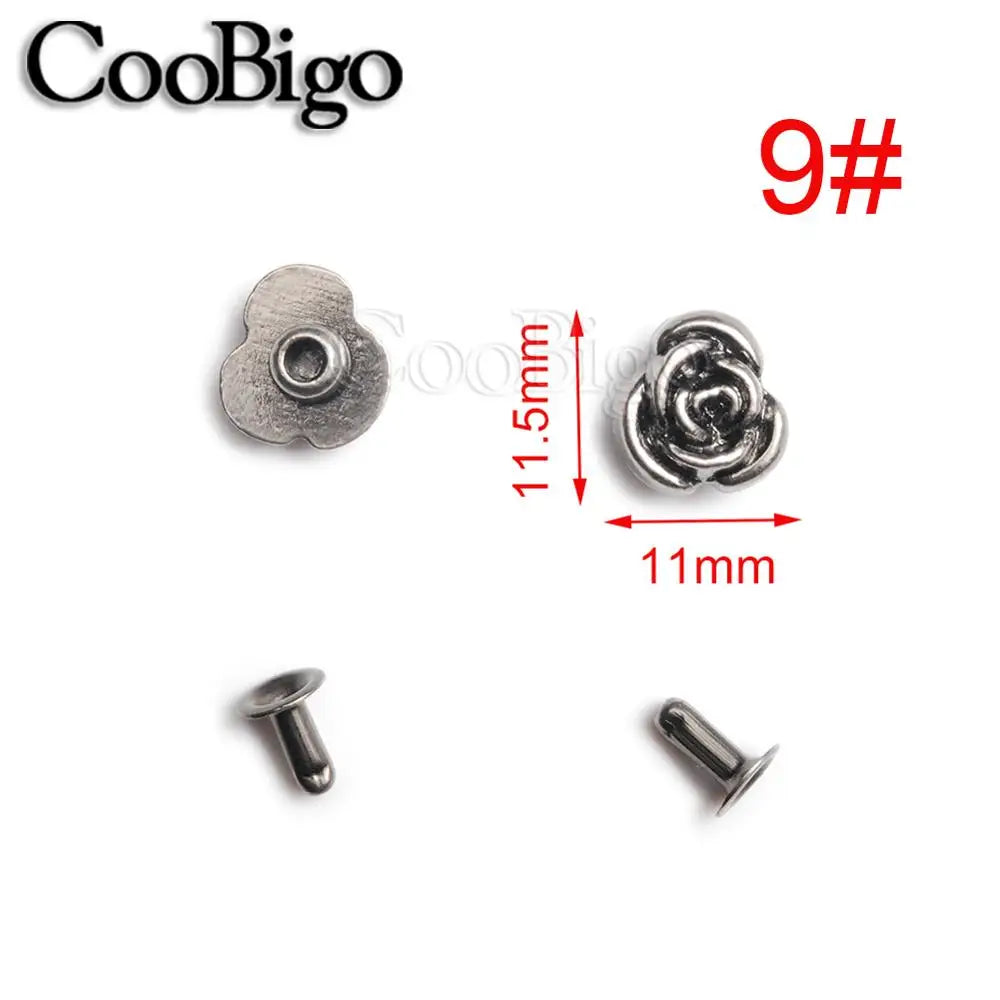 10 Sets Metal Studs Rivets Spike Stylish Riveting Parts for Leather Bag Garment Shoe DIY Craft Accessories Rose Bullet Snowflake