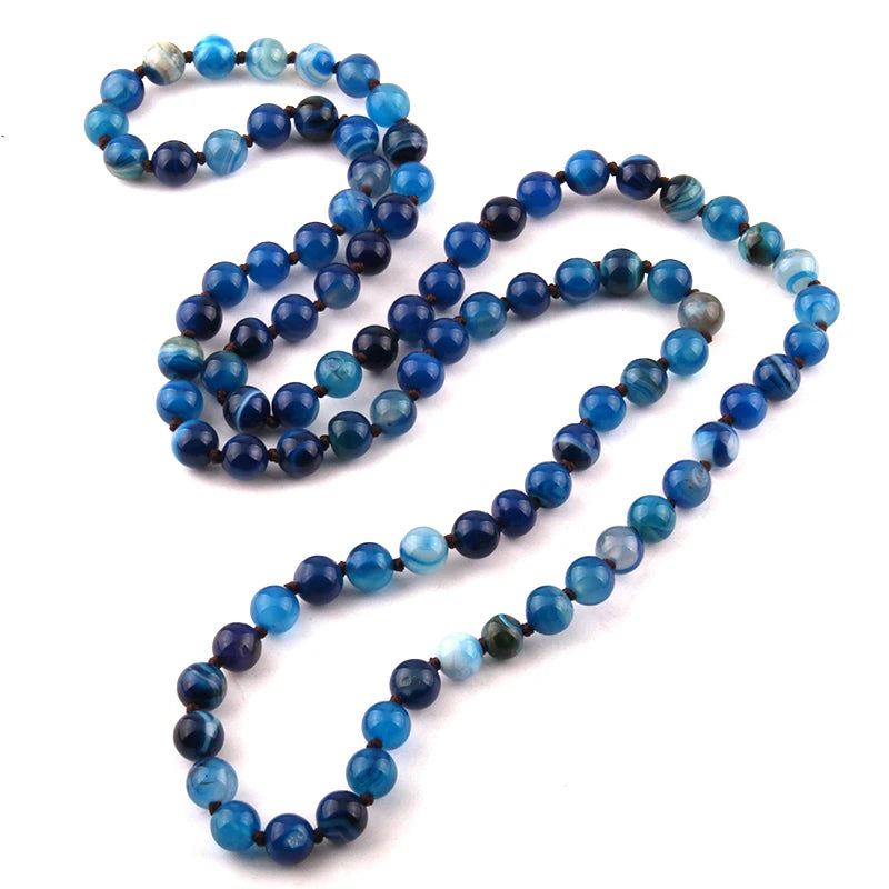 Free Shipping Fashion Jewelry Onyx Semi Precious Stones Bead long Knotted Necklace