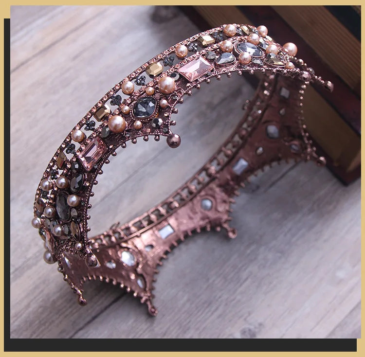 Vintage Baroque Tiara Crown Bride Crystal Queen King Crown Wedding Hair Jewelry Accessories Women Men Pageant Prom Headpiece