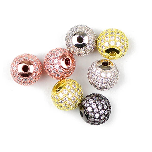 JHNBY 4pcs White Zircon Copper Spacer Beads 6/8/10mm Round Pave CZ Crystal Ball Loose Beads Jewelry Bracelet Making DIY Findings