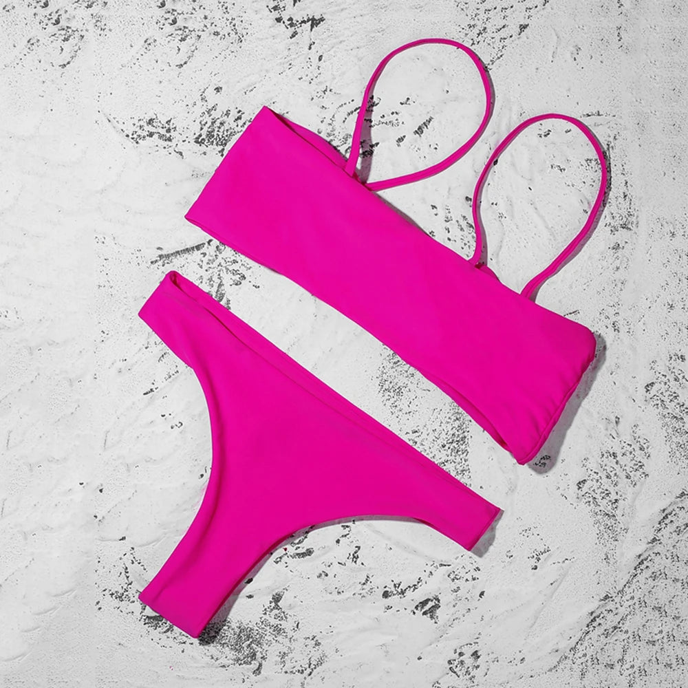 ZTVitality Sexy Solid Bow Bikinis Push Up Bikini 2021 Straps Padded Low Waist Swimsuit Bandage Swimwear Women Brazilian Biquini