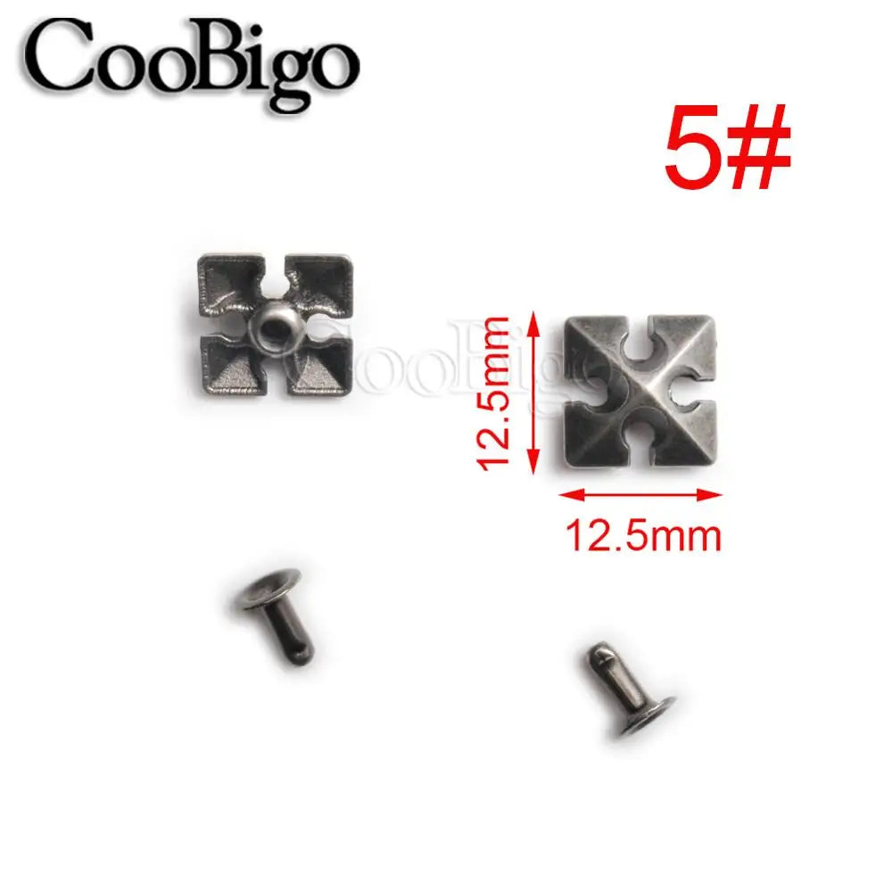 10 Sets Metal Studs Rivets Spike Stylish Riveting Parts for Leather Bag Garment Shoe DIY Craft Accessories Rose Bullet Snowflake
