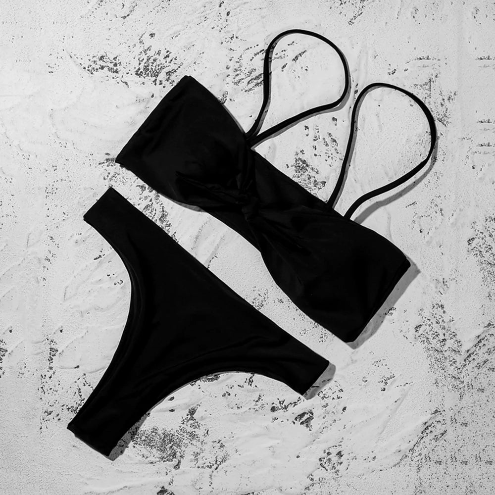 ZTVitality Sexy Solid Bow Bikinis Push Up Bikini 2021 Straps Padded Low Waist Swimsuit Bandage Swimwear Women Brazilian Biquini
