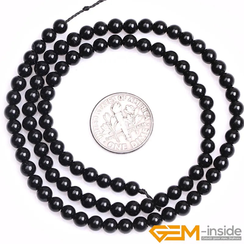 Natural Stone Black Tourmaline Round Loose Beads Strand 15 Inch DIY Bracelet Necklace Jewelry Making