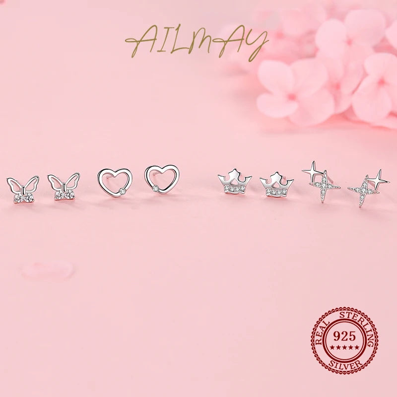 Ailmay Insect 100% 925 Sterling Silver Butterfly Sweet Cute Stud Earrings For Women Girls Anti-allergy Fine Jewelry Gifts