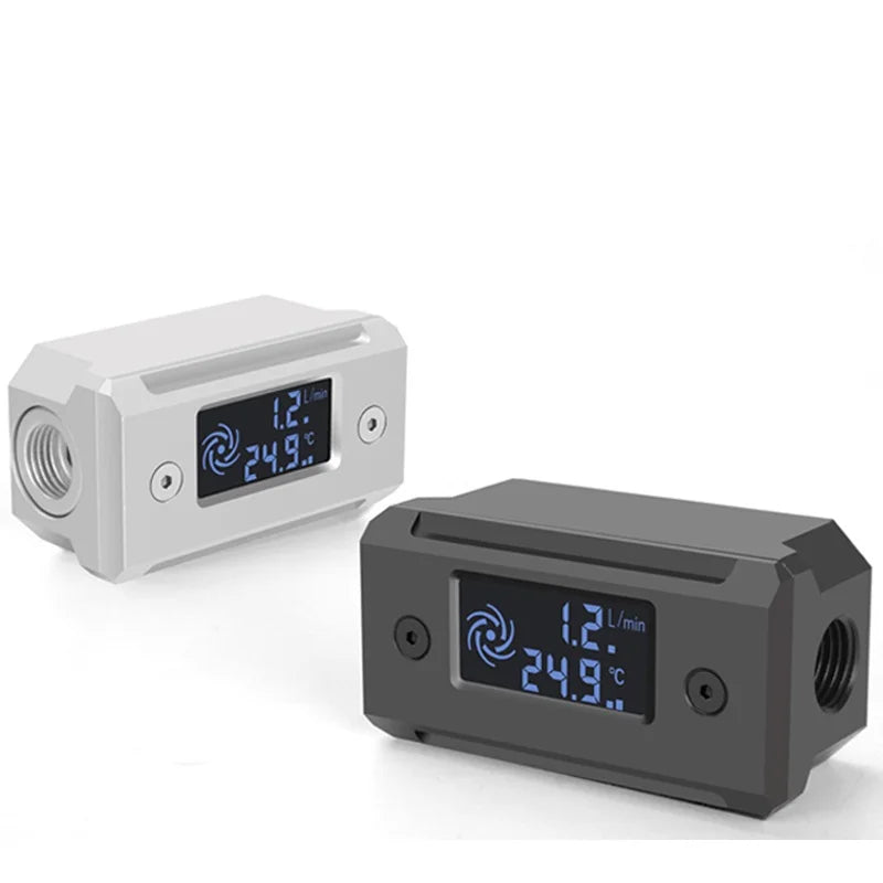 Syscooling water cooling tempreture monitor flow meter LED screen digital display G1/4 thread real time flow meter metal case