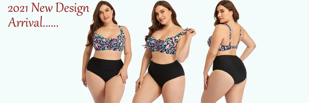 2022 Women Bikinis Set Swimwear Plus Size High Waist Floral Swimsuit Larges Big Plussize Swimming Suits Bathing Beachwear New