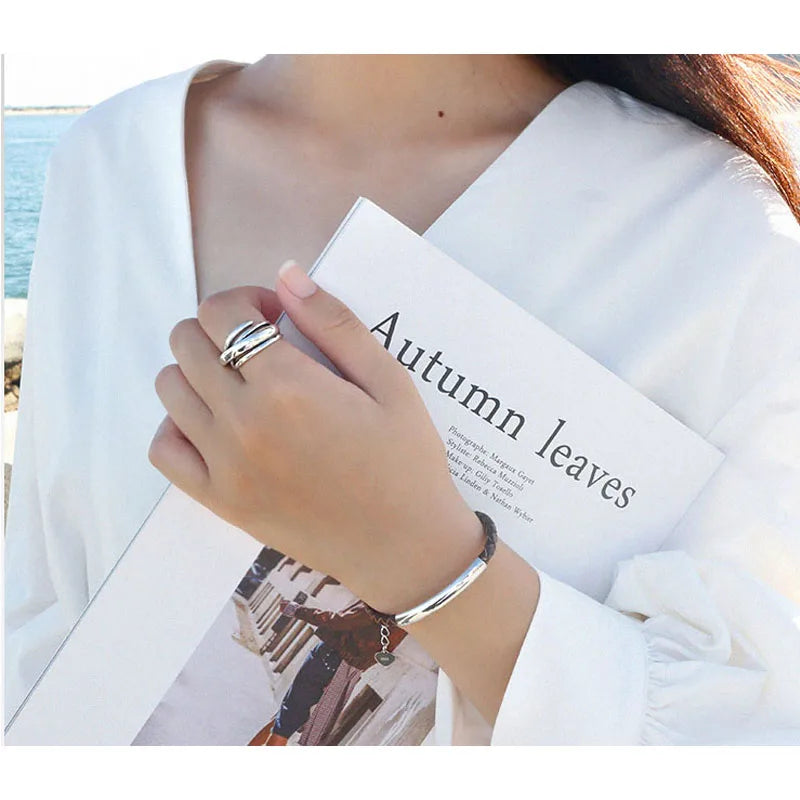 925 Sterling Silver Rings For Women Bohemian Adjustable Geometric Irregular Rings Exaggerated Novelty Jewelry S-R406