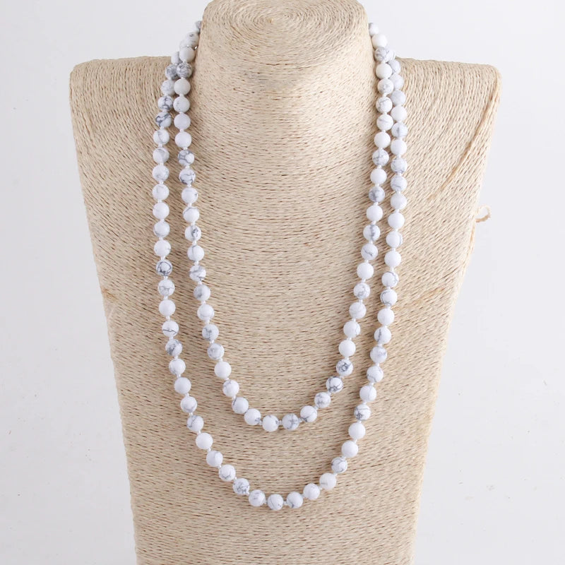 New Bohemian Jewelry long Knotted Halsband 8mm 125-128cm Double wrap Natural Stone Necklace
