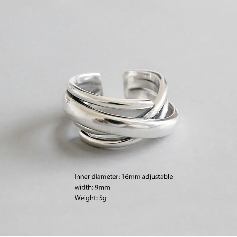 925 Sterling Silver Rings For Women Bohemian Adjustable Geometric Irregular Rings Exaggerated Novelty Jewelry S-R406