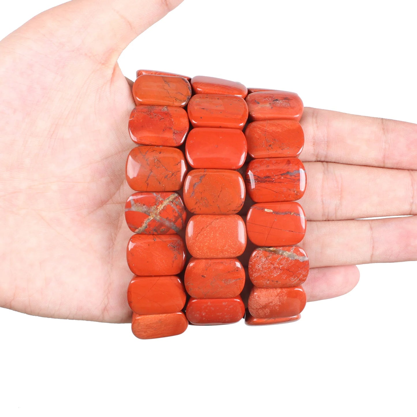 Man Women Natural Stone Bracelets Red Jasper Stone Elastic Rope Bangles & Bracelets Handmade Jewelry Energy Bracelets