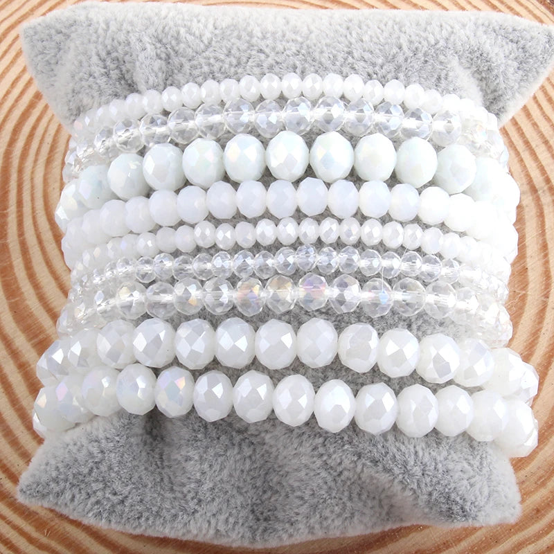 Fashion Designer Beaded Bracelet Set 9pc Glass Crystal Multi Stack Bracelets Set For Women Jewelry
