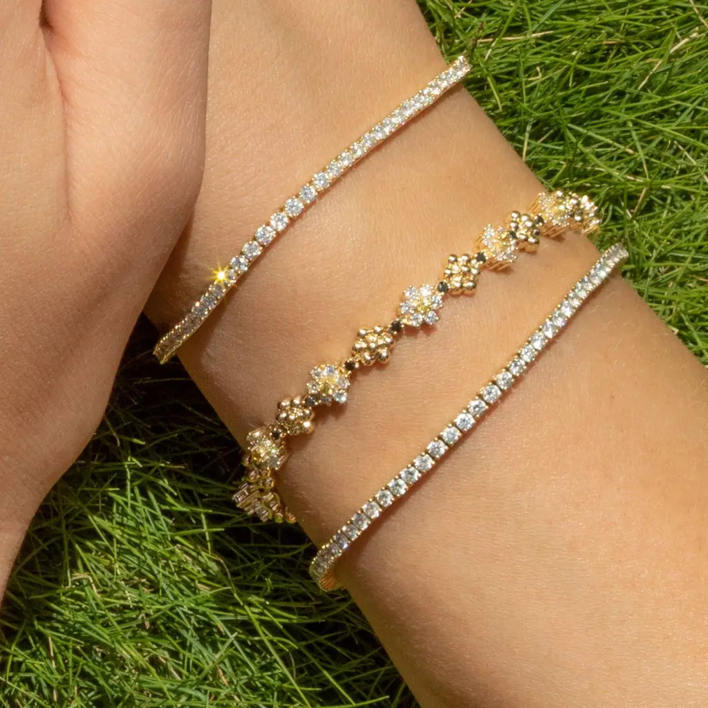 2025 Spring New Design Colorful Flower Charm White Black Rainbow CZ Tennis Chain Bracelet Women Fashion Jewelry