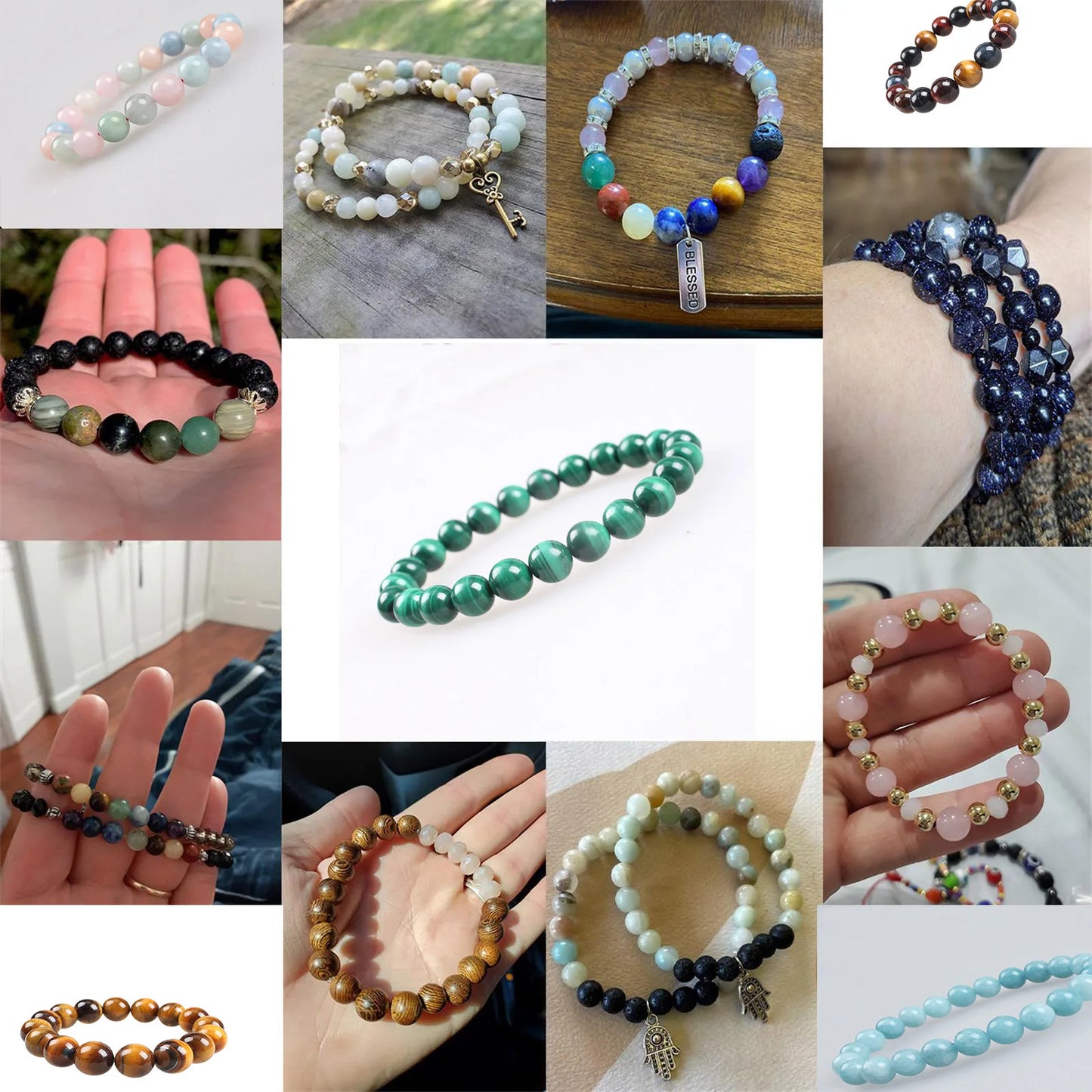 Man Women Natural Stone Bracelets Red Jasper Stone Elastic Rope Bangles & Bracelets Handmade Jewelry Energy Bracelets