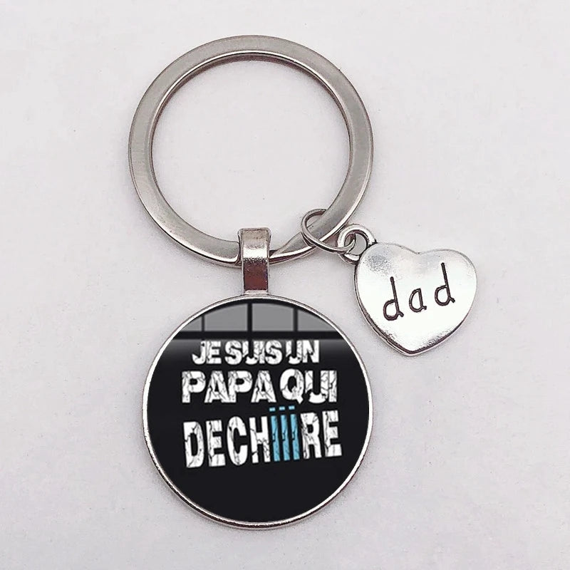 I Love Dad Keychain My Dad Is A Super Hero Pendant Glass Key Ring Father's Day Best Gift