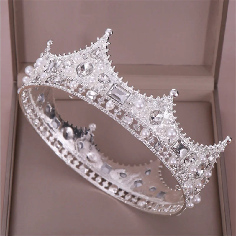 Vintage Baroque Tiara Crown Bride Crystal Queen King Crown Wedding Hair Jewelry Accessories Women Men Pageant Prom Headpiece