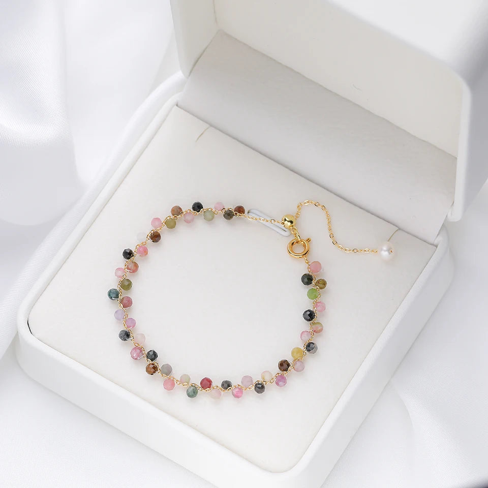 3MM Natural Stone Tourmaline Bracelet on Hand For Women Jewelry Party Wedding Luxury Gift Amethyst Handmade Adjustable Bangle