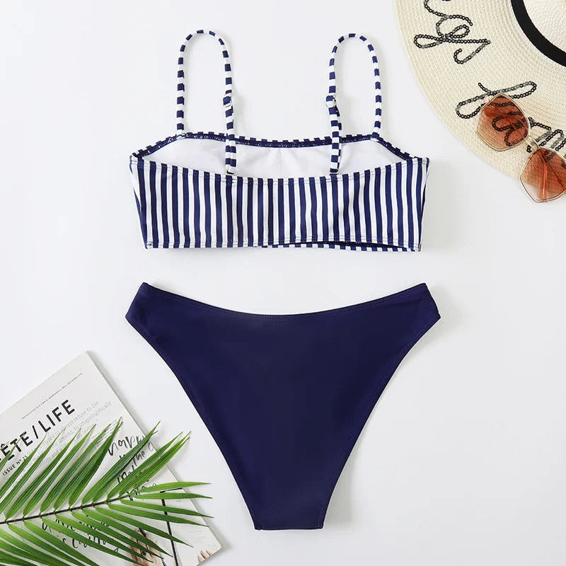New Sexy Striped Beach Bikinis Set Women Swimwear Push Up Swimsuit Female Bathing Suits Bikini Girls Pool Swimming Suit 2025