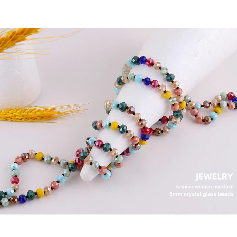 Fashion Jewelry Black Crystal Glass Long knotted Halsband 5X8 Glass Crystal Necklace