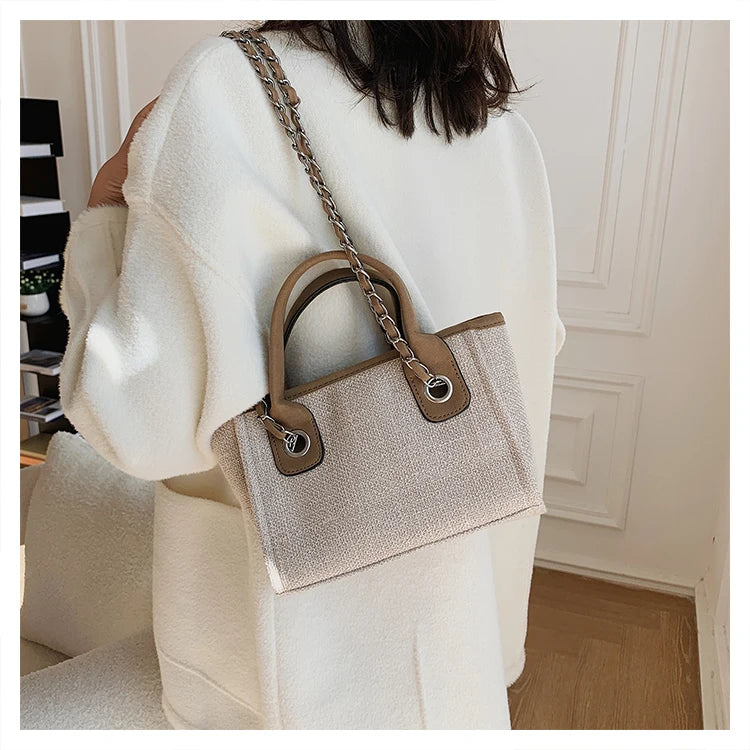 Women Tote Bag Fashion Canvas Large Capacity Handbag Casual Chains Shoulder Bags Ladies Big Messenger Bag Shopping Bag