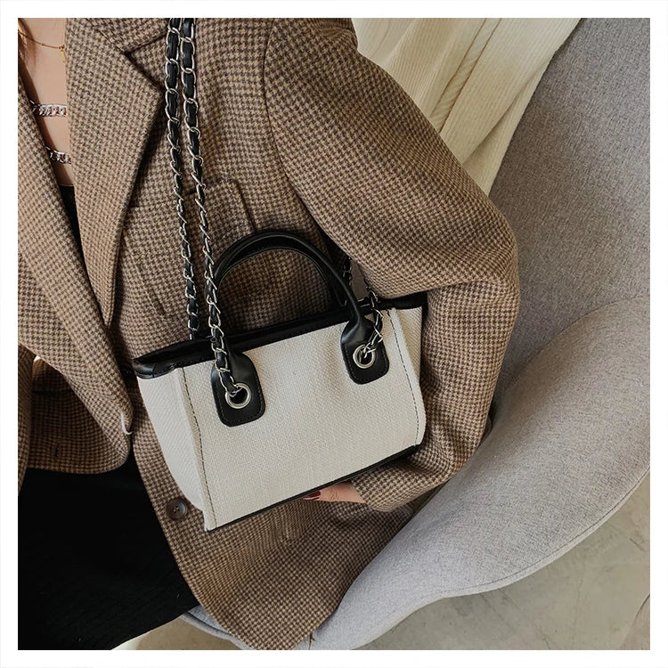 Women Tote Bag Fashion Canvas Large Capacity Handbag Casual Chains Shoulder Bags Ladies Big Messenger Bag Shopping Bag
