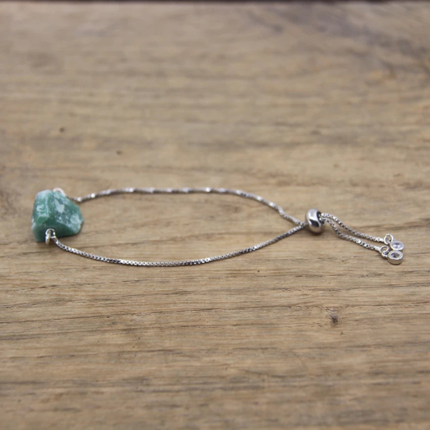 Raw Crystal Quartz Amazonite Citrines Tourmaline Stone Nugget Beads Silvery Chains Adjustable Bracelet Women Jewelry QC2003