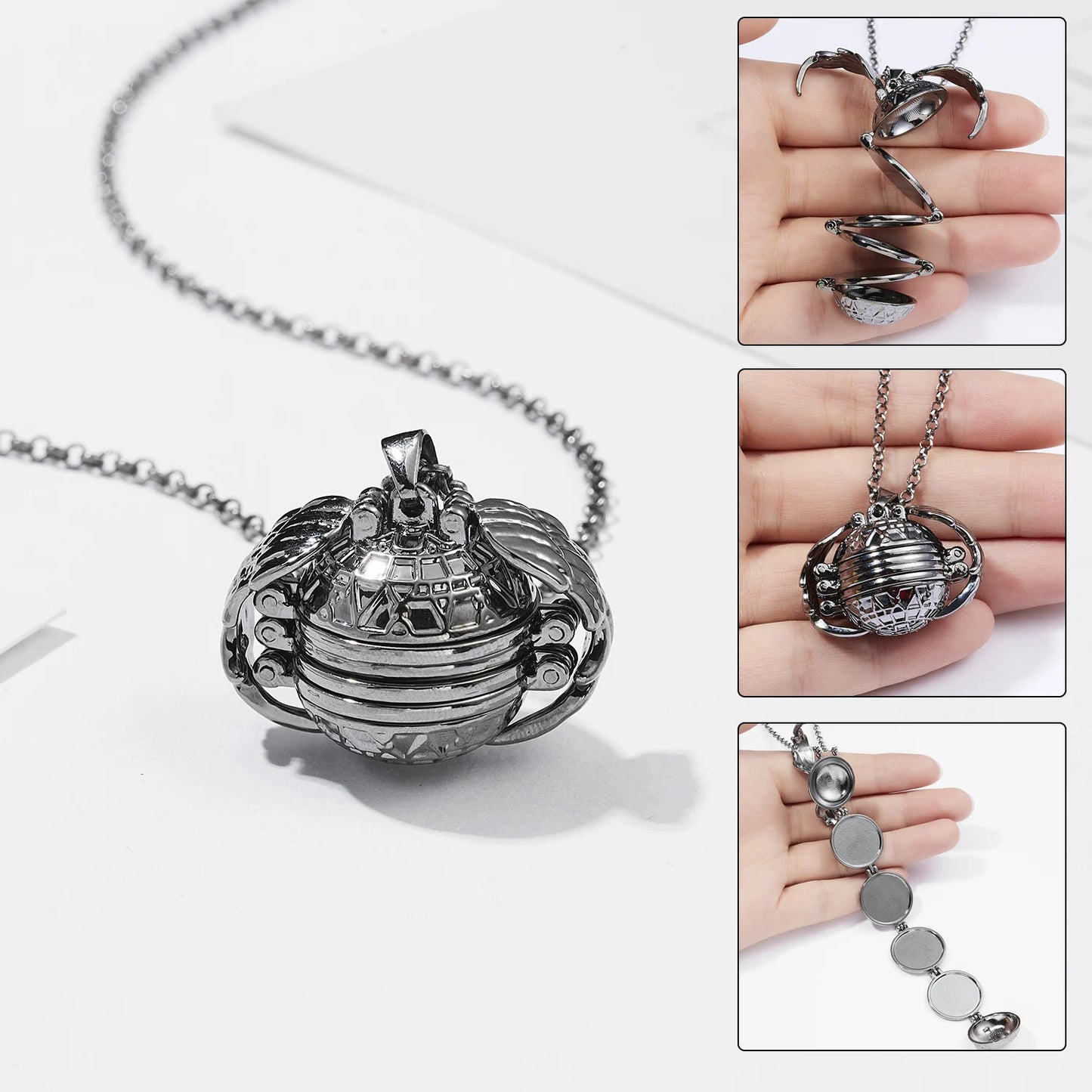 Unique Carved Design Heart-shaped Photo Frame Pendant Necklace Charm Openable Locket Necklaces Women Men Memorial Jewelry