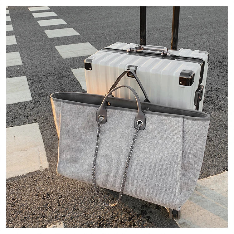 Women Tote Bag Fashion Canvas Large Capacity Handbag Casual Chains Shoulder Bags Ladies Big Messenger Bag Shopping Bag