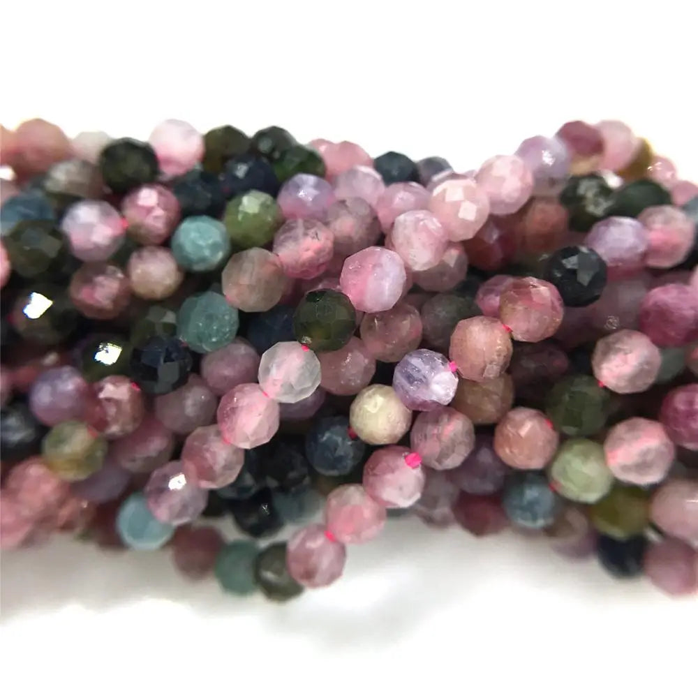 Natural Tourmaline Beads Rose Faceted Small Stone Bead For Jewelry Making DIY Necklace Rings Bracelets 15.5"