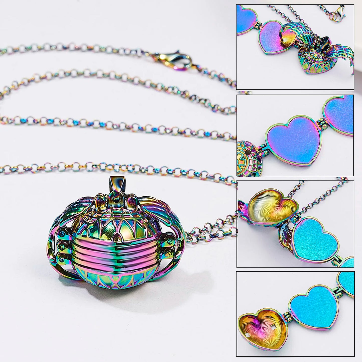 Unique Carved Design Heart-shaped Photo Frame Pendant Necklace Charm Openable Locket Necklaces Women Men Memorial Jewelry